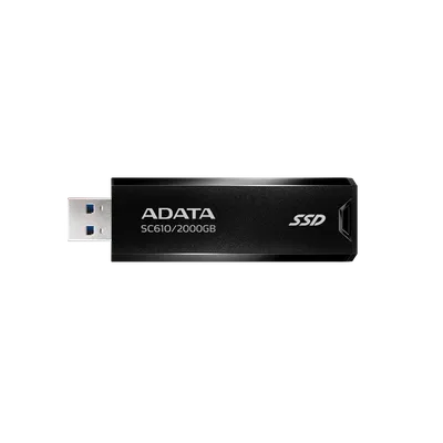 Твердотельный накопитель/ ADATA External SSD SC610, 2000GB, Type-A, USB 3.2 Gen2, R/W 550/500 MB/s, 67x24x10mm, Black (5 лет)