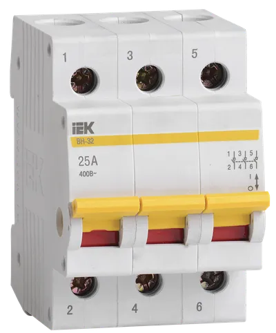 Выключатель нагрузки IEK MNV10-3-025 (ВН-32), 3P, 25 А, 380 В, 3 модуля DIN