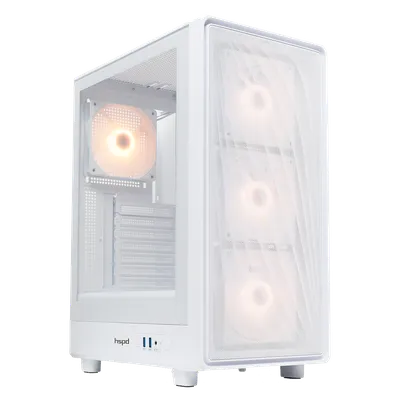 Корпус HSPD M510-TGWH-ARGB, Mesh Mid Tower, ATX/mATX/mITX, 4×120 мм ARGB, белый