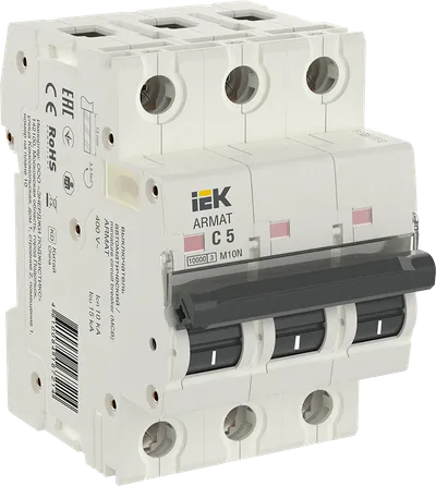 Автоматический выключатель IEK ARMAT M10N, 3P, C, 5 А, 10 кА
