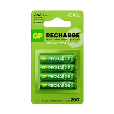 Аккумулятор GP RECHARGE AAA, 400 мАч, 4 шт. в блистере