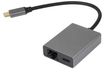 Адаптер VCOM CU4591, USB Type-C — RJ-45 + PD 100 Вт, алюминиевый корпус