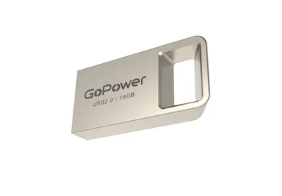 Флеш-накопитель GoPower MINI 16 ГБ, USB 2.0, металл, серебряный