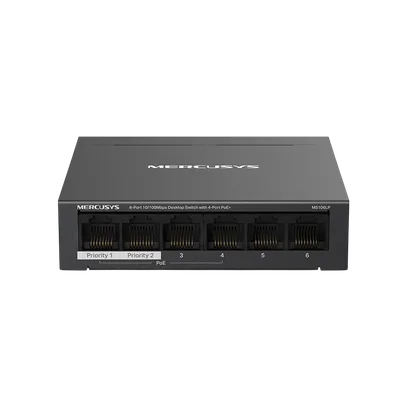 Коммутатор Mercusys MS106LP, 6×100M, 4×PoE+, 40Вт