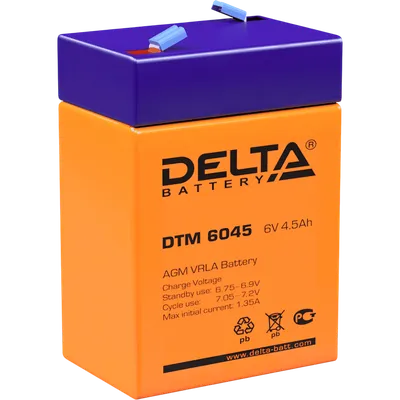 Аккумулятор Delta DTM 6045, 6 В, 4.5 А·ч, AGM, клеммы F1, 70×47×101 мм