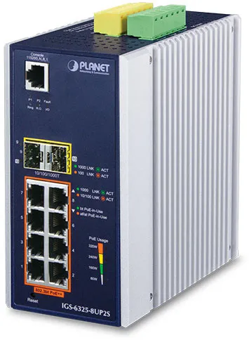 Коммутатор PLANET IGS-6325-8UP2S, 8×1GbE PoE++ 95 Вт + 2×SFP 1G/2.5G
