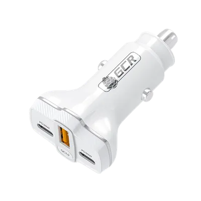 Автомобильное зарядное устройство GCR GCR-56665, 3в1, USB QC3.0 + 2×Type-C PD 30W, белый