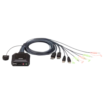 2-портовый, USB, DisplayPort, кабельный KVM-переключатель с пультом удаленного переключения порта, разрешение 2560 x 1600 при 60 Гц/ 2 PORT DP KVM SWITCH.