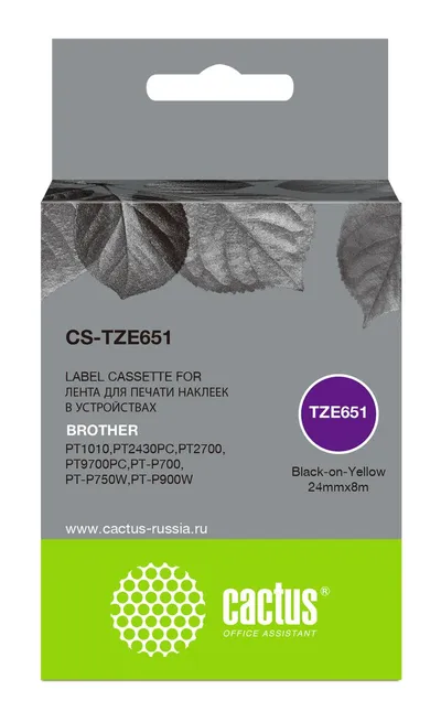 Картридж ленточный Cactus CS-TZE651, черный/желтый, 24мм×8м, для Brother