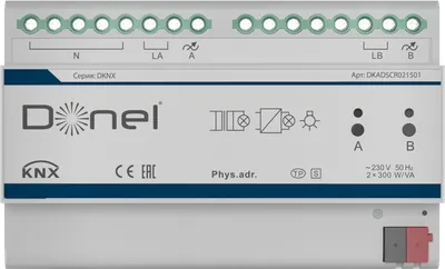 Диммер Donel KNX SCR DKADSCR021501, 2-канала, DIN-рейка, 300Вт, SCR