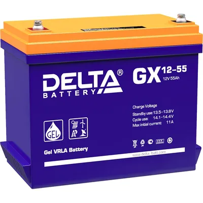 Аккумулятор Delta GX 12-55, 12В, 55Ач, GEL, клеммы М6