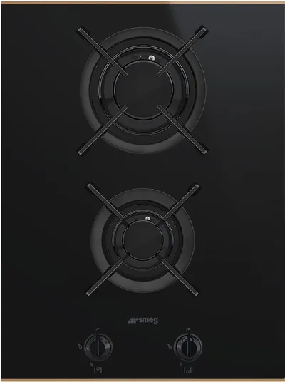 Встраиваемая газовая панель SMEG/ Газ,  Dolce Stil Novo, Газовая варочная панель, 38 cм, черная стеклокерамика, черный цвет,медный профиль