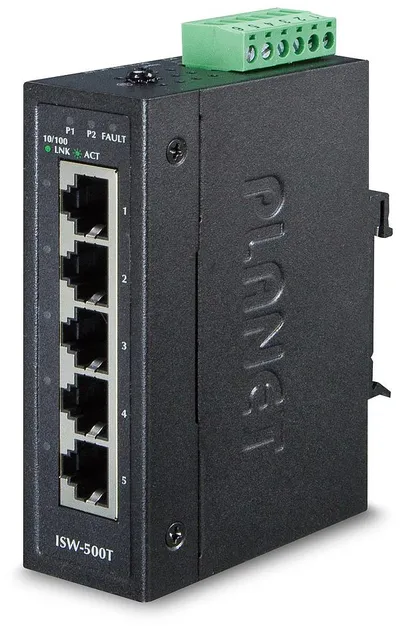 Коммутатор PLANET ISW-500T, неуправляемый, 5×10/100TX, DIN-рейка, IP30