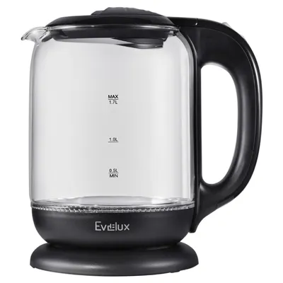 Чайник электрический EVELUX EWK 0902 G, 1.7 л, 2200 Вт, стекло, черный