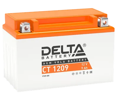 Аккумулятор Delta CT 1209, 12 В, 9 Ач, свинцово-кислотный, клеммы болт+гайка 6 мм