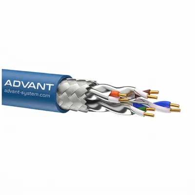 Кабель витая пара, экранированная S/FTP, категория 6a, 4 пары 4х2х0.57 (23 AWG), одножильный (solid), с разделителем, LSZH, –20°C – +75°C, Цвет: Синий, оболочка LSZH. Соответствует стандарту пожарной безопасности IEC-60332-3-24. Упаковка 305 метров.