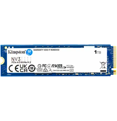 Твердотельный накопитель/ Kingston SSD NV3, 1000GB, M.2(22x80mm), NVMe, PCIe 4.0 x4, 3D TLC, R/W 6000/4000MB/s, TBW 320, DWPD 0.2 (60 мес)