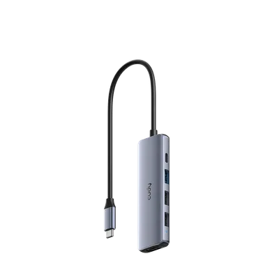 Концентратор CUDY UH405, USB-C 5-в-1, HDMI 4K@30Hz, PD 100 Вт, 3×USB-A
