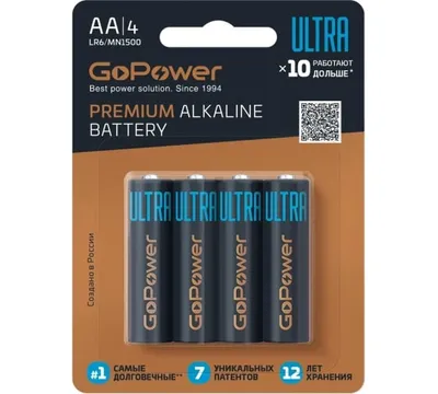 Батарейка GoPower 00-00026394, ULTRA LR6 AA Alkaline, 1.5В, 4 шт.
