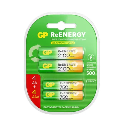 Аккумулятор GP 4891199232060, ReEnergy, AA 2000mAh + AAA 750mAh, 8шт