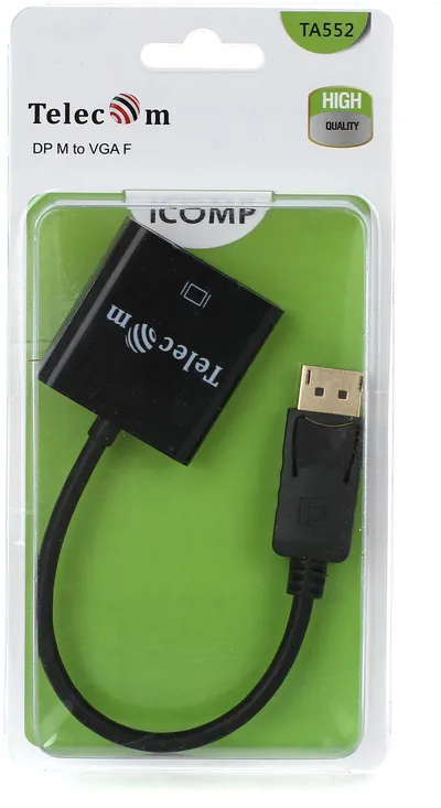 Кабель-адаптер Telecom TA552, DisplayPort (M) — VGA (F), 0.2 м, 1920×1080