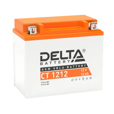 Аккумулятор Delta CT 1212, 12 В, 12 Ач, AGM, клеммы BN под болт