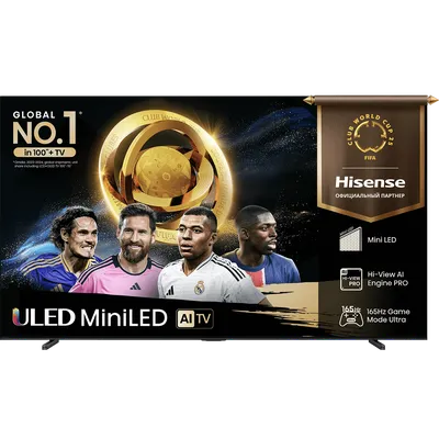 Телевизор ЖК 100'' Hisense/ 100", Ultra HD, Mini LED, Local Dimming Zone 608, 165 Hz, Smart TV (ОС VIDAA U9), Wi-Fi, DVB-T2/T/C/S2/S, HDR 10+, Dolby Vision, Dolby Atmos, Bluetooth, 2.1 2*15W+20W, CI+(1.4), 4хHDMI, 2хUSB, Works with Alexa, Alexa Built-in, GA, VIDAA Voice, Yandex, AMD Freesync Premium, 165Hz Game Mode Ultra, Charcoal grey, 2025