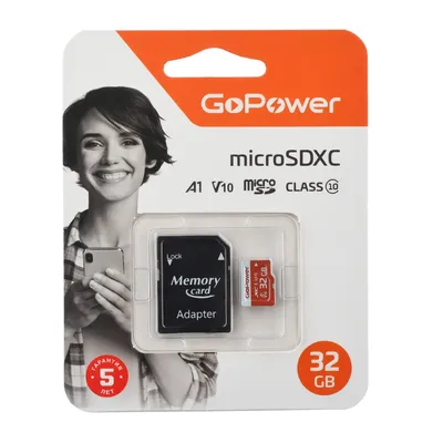 Карта памяти microSD GoPower 32 ГБ, Class10 UHS-I U3 V10, 80 МБ/с, с адаптером