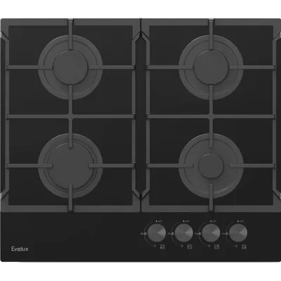 Варочная панель газовая Evelux HEG 615 BG, 60 см, 4 конфорки, чугунные решётки, газ-контроль