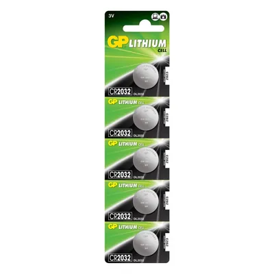 Батарейка GP Lithium CR2032, литиевая, 3 В, дисковая, 5 шт. в блистерах