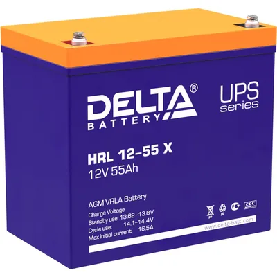 Аккумулятор Delta HRL 12-55 X, 12В 55Ач, AGM, клеммы M6