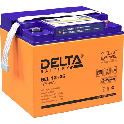 Аккумулятор Delta GEL 12-45, 12 В, 45 А·ч, AGM+GEL, клеммы М6