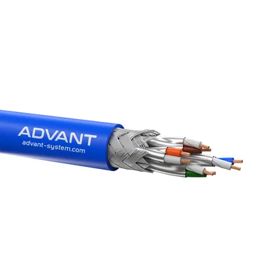 ADVANT ADV6a-S26MLB (1m) Кабель витая пара, экранированная S/FTP, категория 6a, 4 пары  (26 AWG), многожильный (solid), LSZH, –20°C – +75°C, Цвет: Синий, оболочка LSZH. Соответствует стандарту пожарной безопасности IEC-60332-3-24. Упаковка 305 метров.