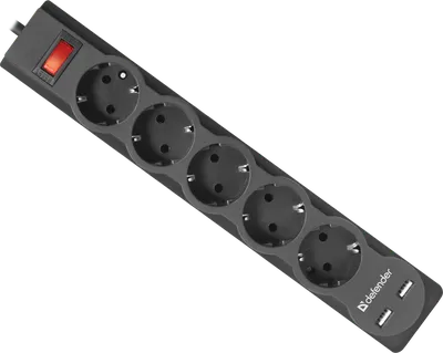 99755 - Сетевой фильтр Defender DFS 755 5 розеток, 5 м (защита от ВЧ и импульсных помех, USB зарядка 2.1А)