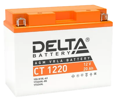 Аккумулятор Delta CT 1220, 12 В / 20 А·ч, AGM, пусковой ток 250 А, 204×91×159 мм
