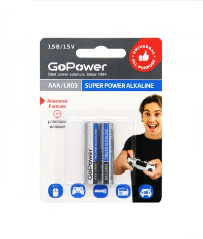 Батарейка GoPower 00-00019862, AAA/LR03, 1.5В, щелочная, 2 шт.