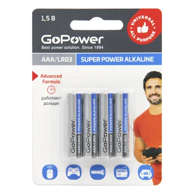 Батарейка GoPower LR03 AAA Alkaline 1.5 В, блистер 4 шт