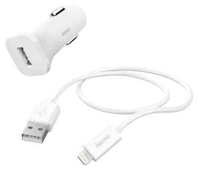 Зарядное устройство Hama 00183291, 1A, кабель Apple Lightning, белый