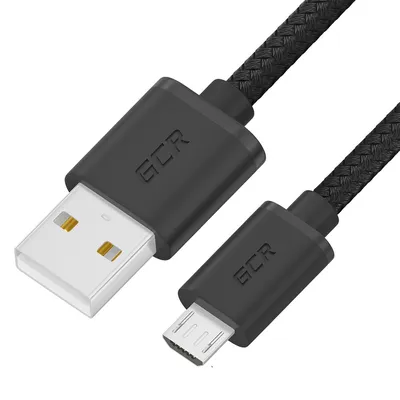 GCR PRO Кабель 0.5m MicroUSB, быстрая зарядка, медь, черный, в оплетке нейлон