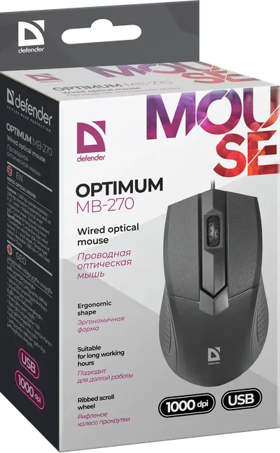 Мышь Defender Optimum MB-270 PRO, проводная, 1200 dpi, USB, 3 кнопки