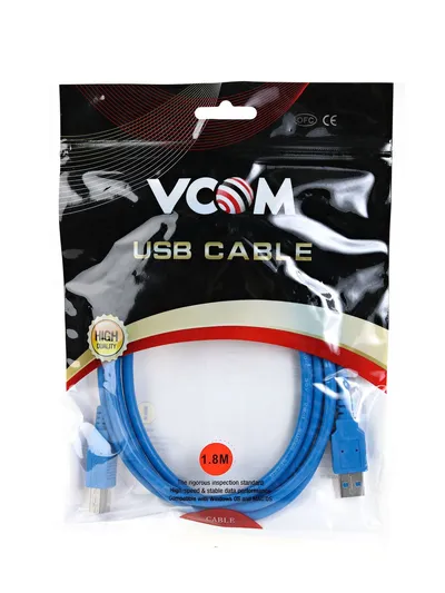 Кабель VCOM VUS7070-1.8M, USB 3.0 Am/Bm, 1.8 м, синий