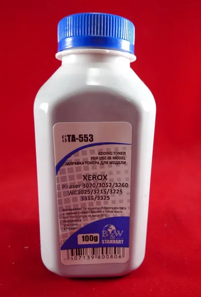 Тонер Black&White STA-553, чёрный, 100 г, для Xerox Phaser 3020/3052/3260, WC3025/3215/3225/3315/3325
