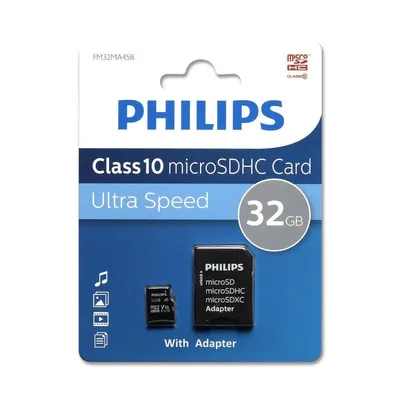 Карта памяти Philips FM32MA45B/97, microSDHC 32 ГБ, Class 10, с SD-адаптером