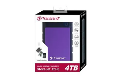 Внешний жесткий диск 4TB Transcend StoreJet 25H3P, 2.5", USB 3.1, противоударный, Черный/Фиолетовый