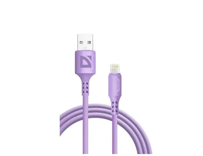 Кабель Defender 87107VIO, USB 2.0 - Lightning, 1м, 2.4А, фиолетовый