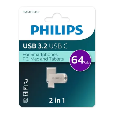 Флешка USB Philips FM64FD145B/97, 64ГБ, USB 3.2, Type-C, OTG