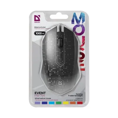 Мышь Defender Event MB-754, проводная, оптическая, 1000 dpi, USB