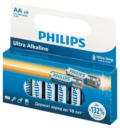 Батарейки Philips LR6E8W/51 AA алкалиновые 1,5 В, блистер 8 шт