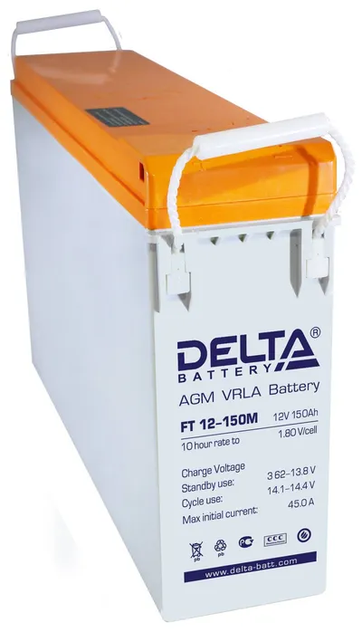Аккумулятор Delta FT 12-150 M, 12 В, 150 А·ч, AGM, клеммы М8, 548×105×316 мм