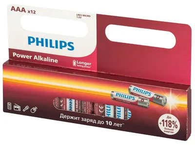 Батарейки Philips LR03P12W/51, AAA (LR03), алкалиновые, 1,5 В, блистер 12 шт.